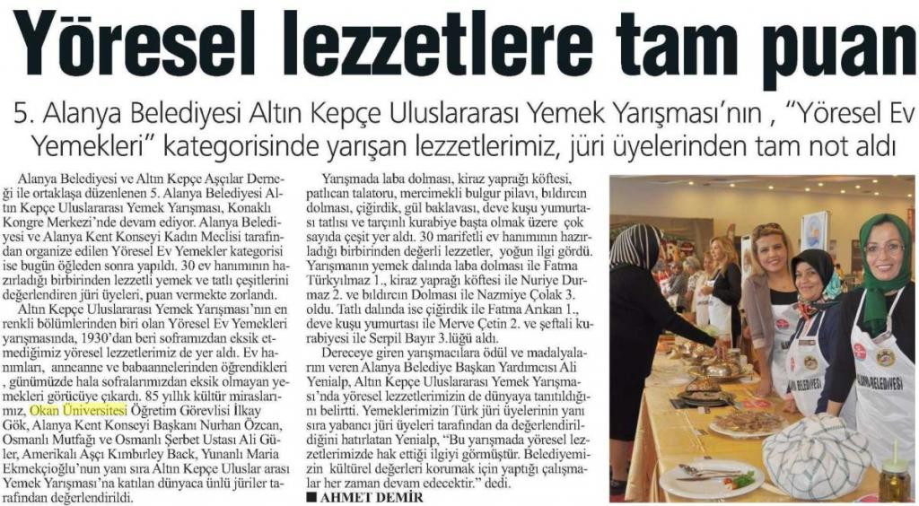 Alanya Gazetesi – “Yöresel Lezzetlere Tam Puan”