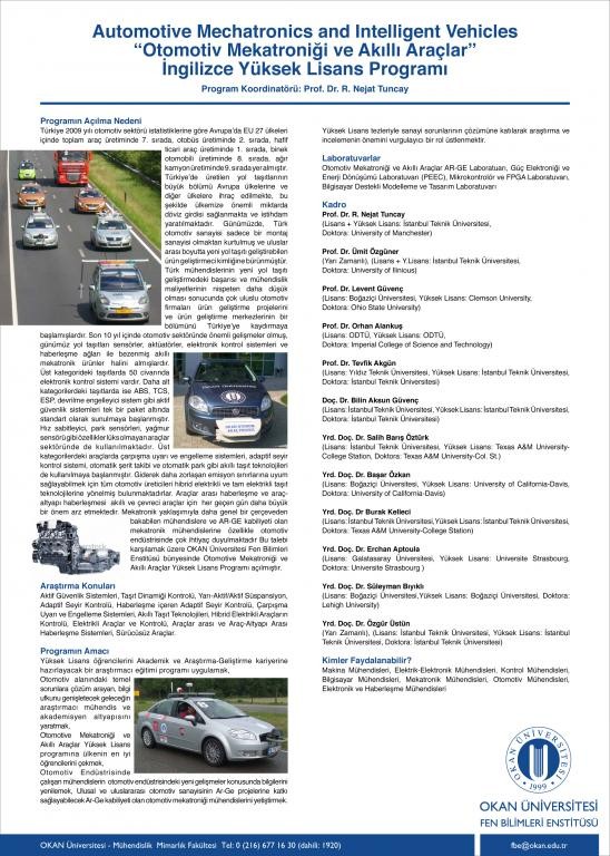 Automotive Mechatronics and Intelligent Vehicles İngilizce Yüksek Lisans Programı