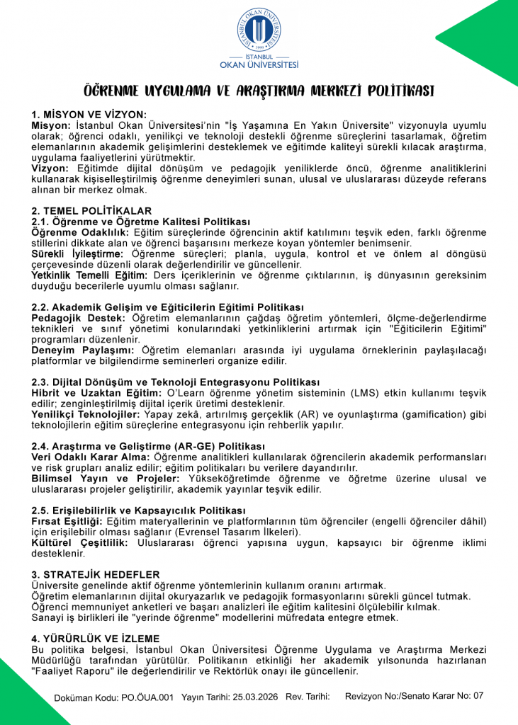 Öğrenme Uygulama ve Araştırma Merkezi Politikası